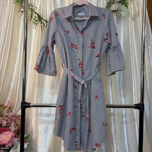 Calvin Klein Striped and Embroidered Button Up Dress-8
